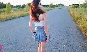 A romantic evening walk in nature ended with coitus in dress in a beautiful meadow look into b pursue apropos the road