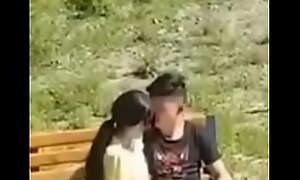Eastern couple filmed with get under one's public woodland