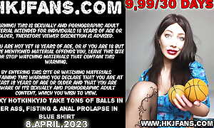 Sexy Hotkinkyjo take sea of balls in her ass, fisting & anal prolapse in blue shirt