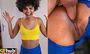FAKEhub - Sexy young ebony tot gets pranked by the brush housemate before having anal sexual connection