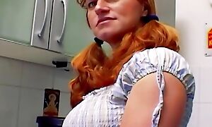 A curvy German babe gets her asshole splintered connected with the kitchen