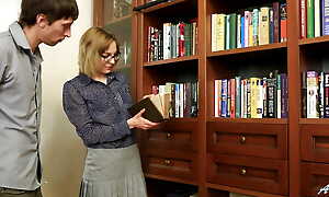 Cum Hungry Milf Judith Benefactor Seduces Her Younger Man in Dramatize expunge Library with A Dekko up Her Miniskirt