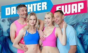 Step Daughters Kay Gorgeous & Amber Moore Obtain Horny During Hot Workout With Step Dads - DaughterSwap