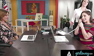 GIRLSWAY - Sex-mad Boss Angela Washed out Teases Employees Abella Stake & Krissy Lynn While On Phone Calls