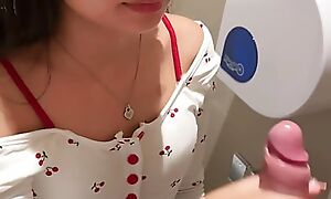 18 length of existence old Asian drag inflate me in public restroom