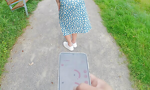 Remote-controlled orgasm administrate  with vibrator under rub-down the dress afterwards horny fuck at accommodation billet