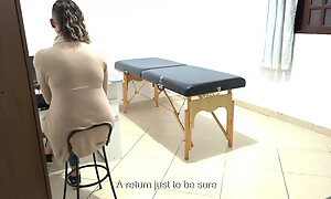Proctologist performs anal checkout on constipated patient.