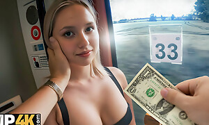 HUNT4K. Blonde babe sucked a cock in the Familiarize STATION WC!