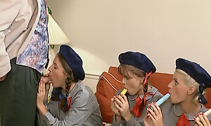 Absolutely stunning German schoolgirl sluts sharing obese dick